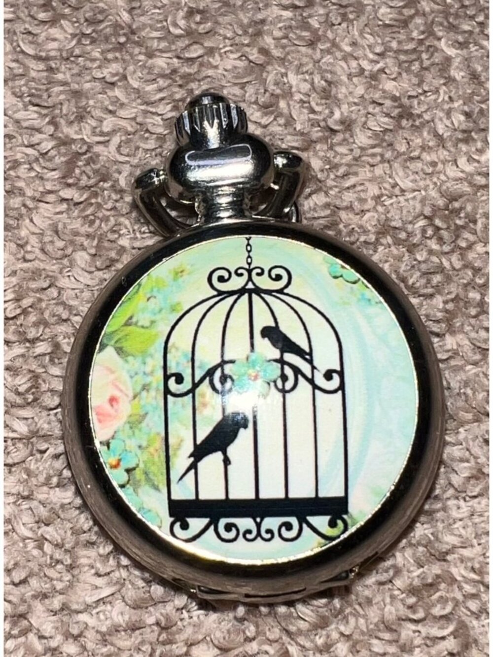 Vintage Birdcage-Themed Pendant only With Floral Background Steampunk Decorative